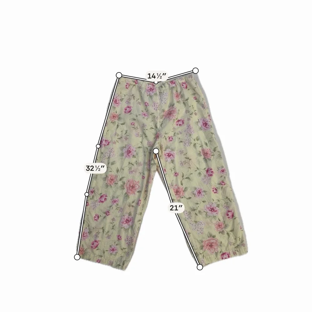 Lauren Ralph Lauren Pajama Set Womens M Yellow Floral Cotton Embroidered‎ Logo
